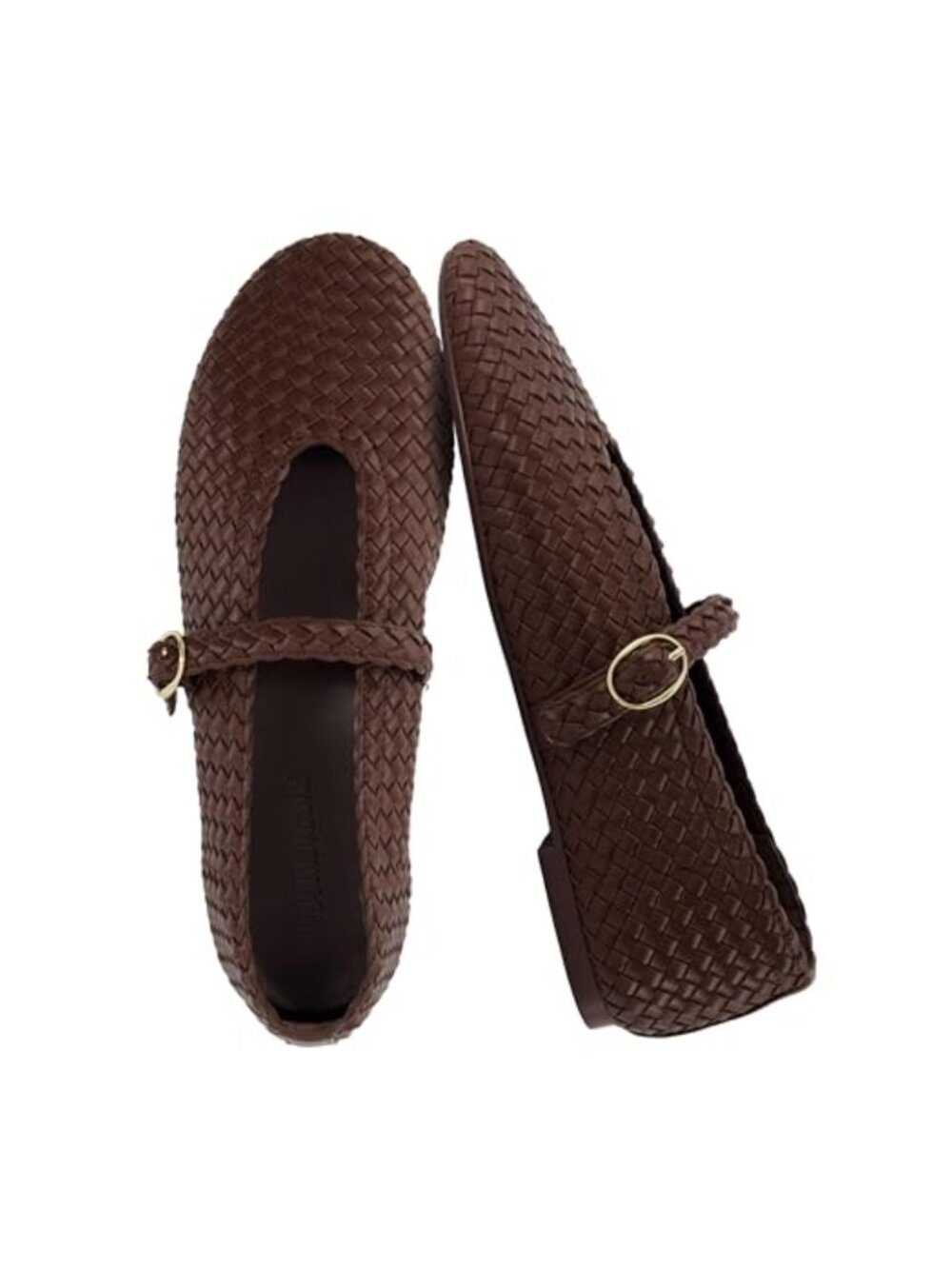 Woven Mary Jane Ballet Flats Pointed Toe Buckle Memory Foam Insole Faux Leather